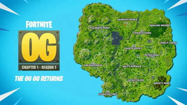 OG Chapter 1 Season 1 haritası, Aralık 2024. Tarihsel görseldir; güncel Battle Royale haritası değildir.