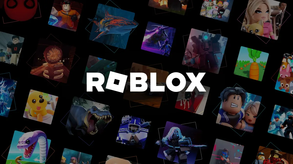 Roblox logosunun çevresinde farklı oyun deneyimlerinden karakterler