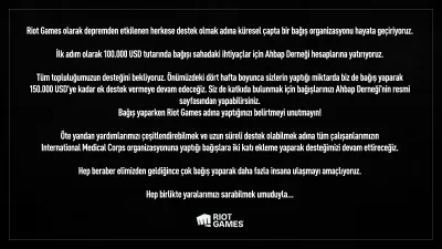 Riot Games Kahramanmaraş Depremi İçin Yardım Kampanyası Başlattı