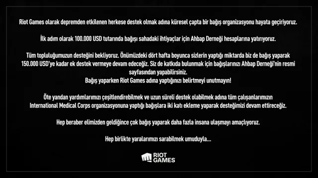 Riot Games Kahramanmaraş Depremi İçin Yardım Kampanyası Başlattı