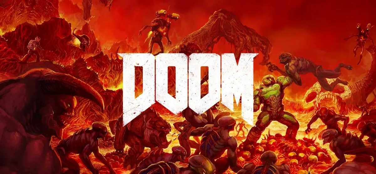 DOOM (2016) tanıtım görselinde Doom Slayer ve iblisler