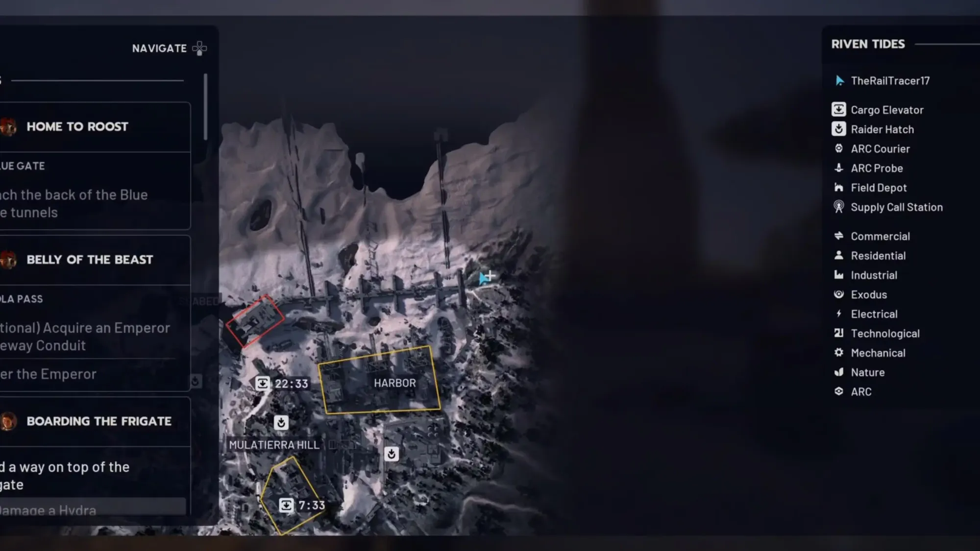 Riven Tides liman anteninin konumu Riven Tides haritasının kuzeydoğu ucunda Harbor’un yukarısındaki anten konumu
