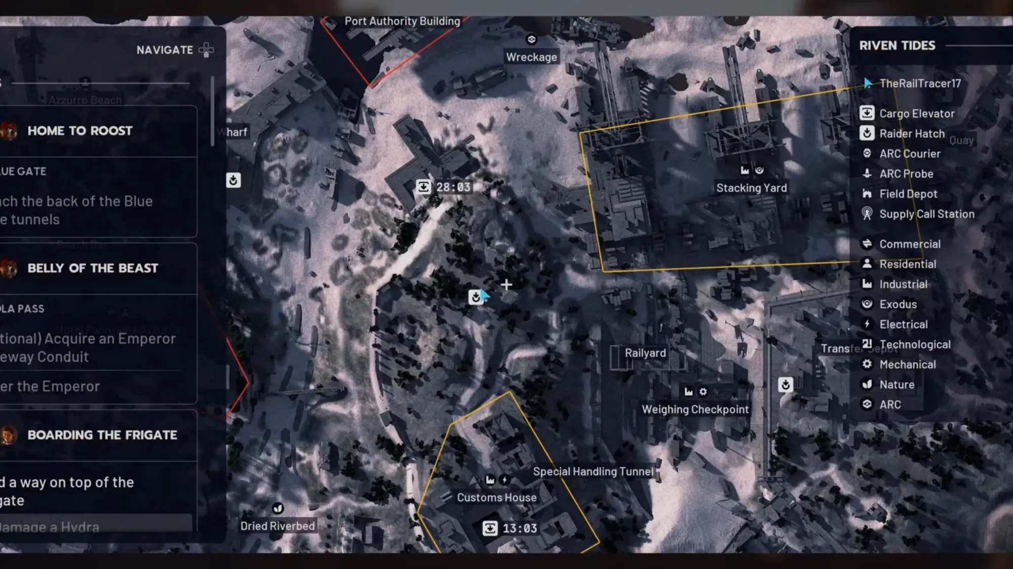 Mulatierra Hill kule konumu Riven Tides haritasında Customs House’un kuzeyindeki Raider Hatch yanında kule konumu