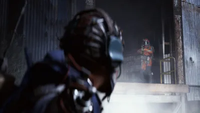 ARC Raiders’ta metal bir yapının içinde karşılaşan iki silahlı karakter