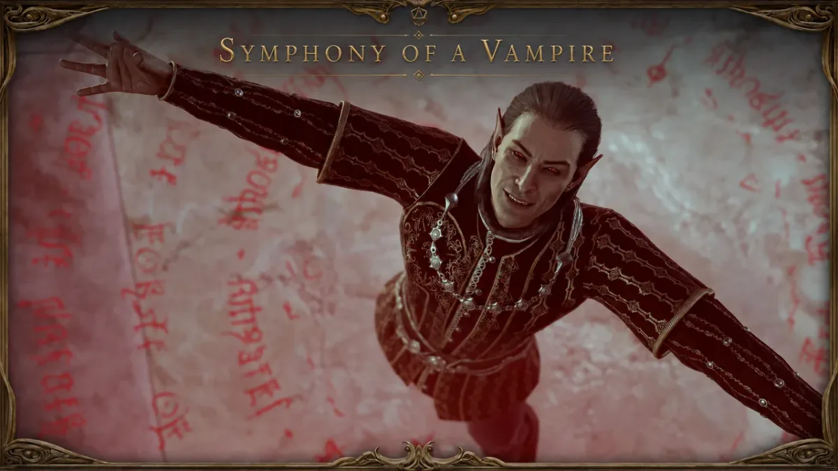 Symphony of a Vampire kapağında kollarını açmış kırmızı giysili vampir