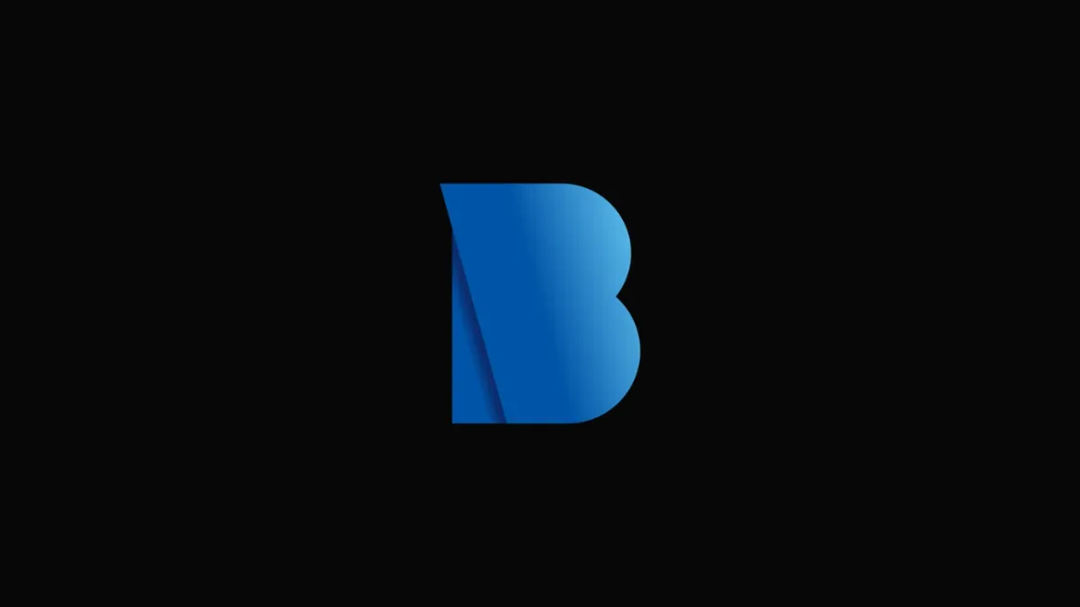 Siyah zemin üzerinde mavi BioWare B simgesi