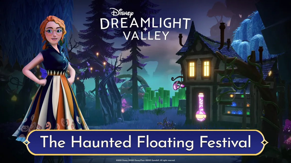 Cadılar Bayramı elbiseli karakterin ve ışıklı iksir evinin yer aldığı Haunted Floating Festival tanıtım görseli