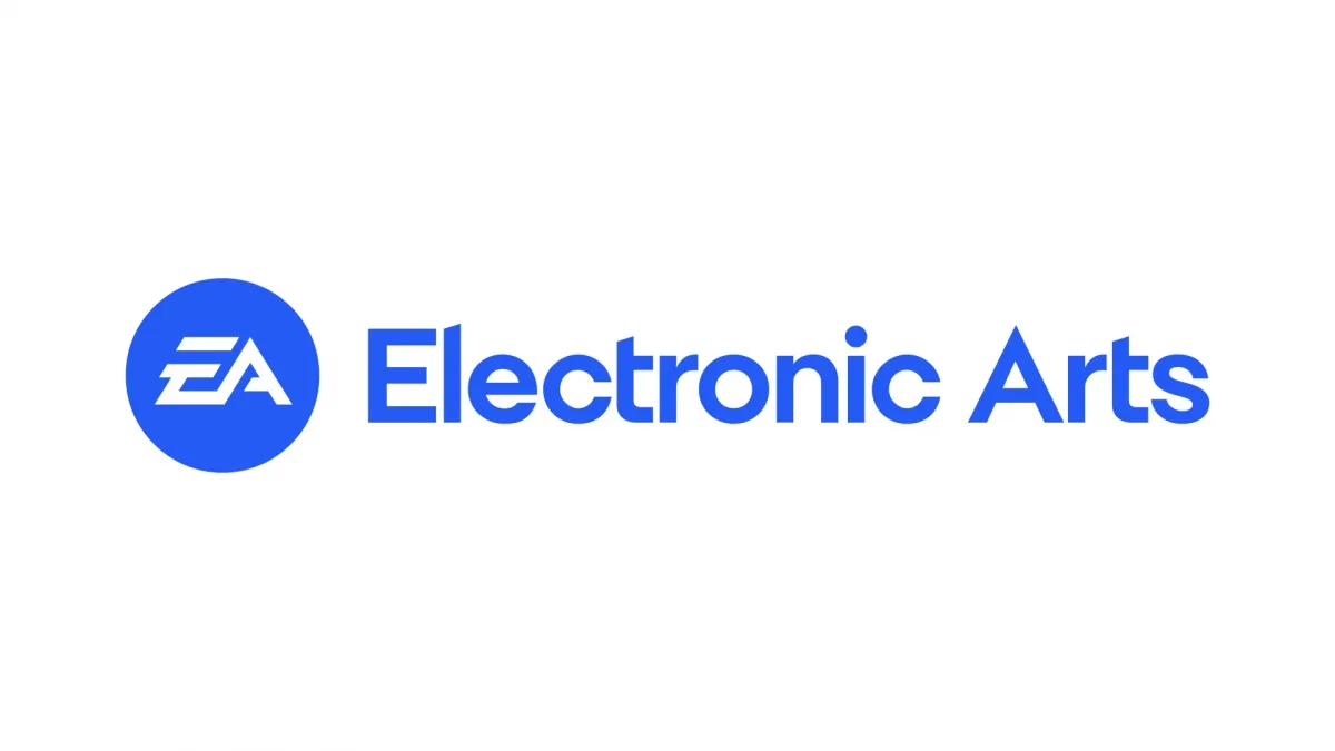 Beyaz zeminde mavi Electronic Arts logosu ve şirket adı