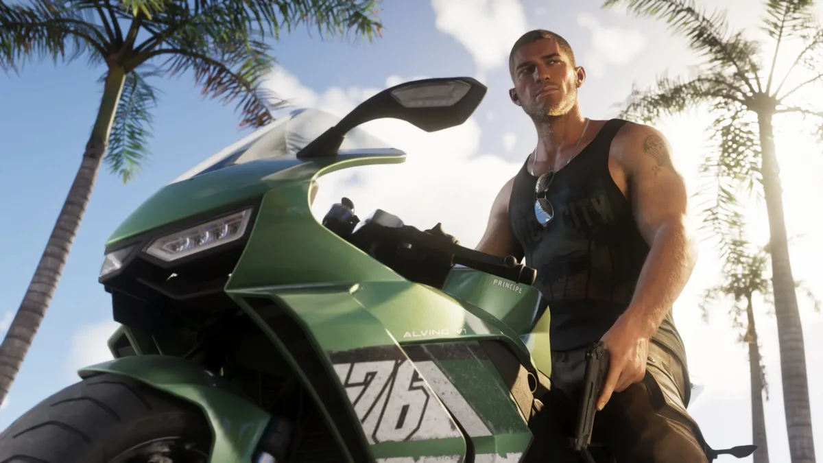 GTA 6’da Jason Duval yeşil motosikletin yanında