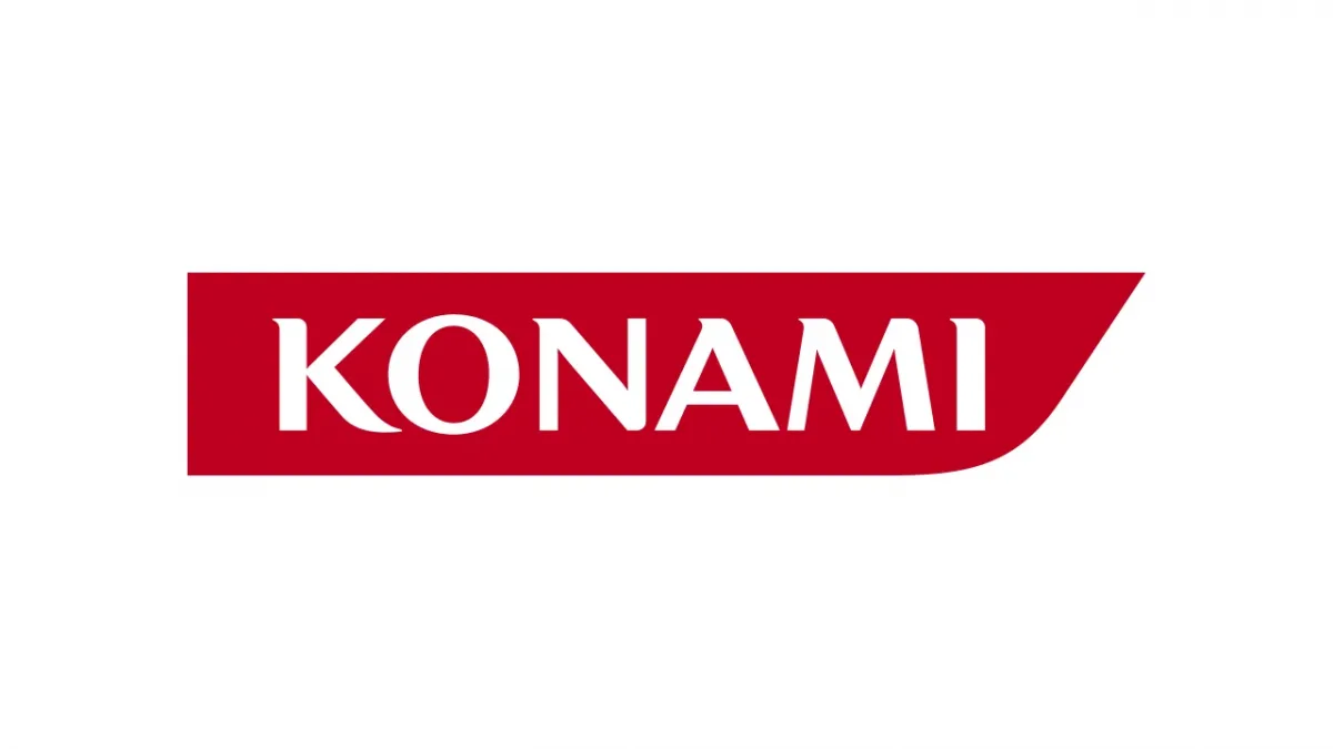 Beyaz zeminde kırmızı Konami logosu