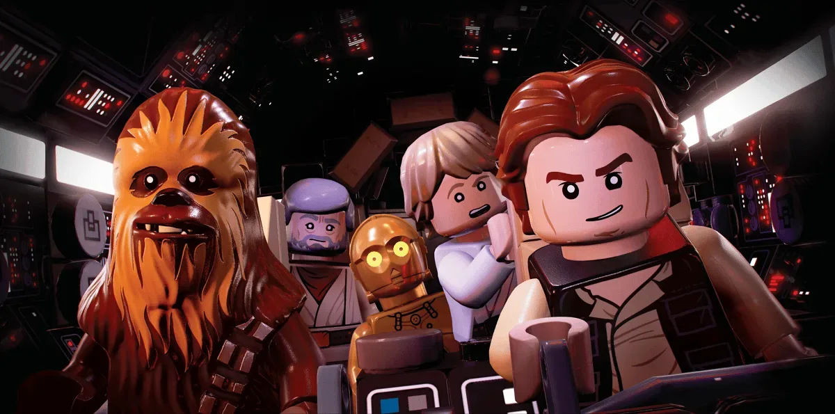 LEGO Star Wars: The Skywalker Saga’da Han Solo, Chewbacca ve diğer karakterler bir kokpitte