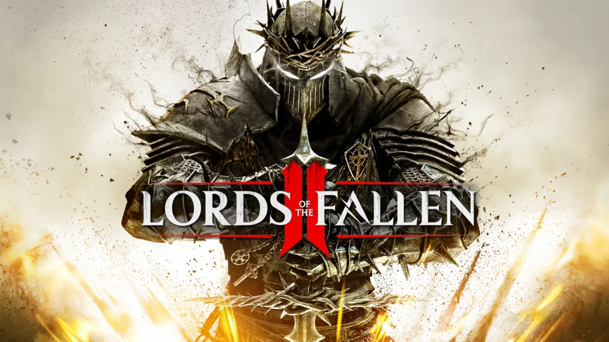 Lords of the Fallen II logosunun arkasında kılıç tutan zırhlı savaşçı