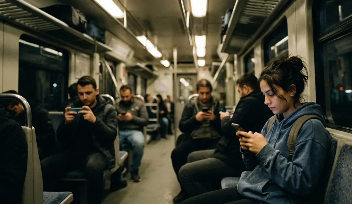 Metroda telefon kullanan yolcular