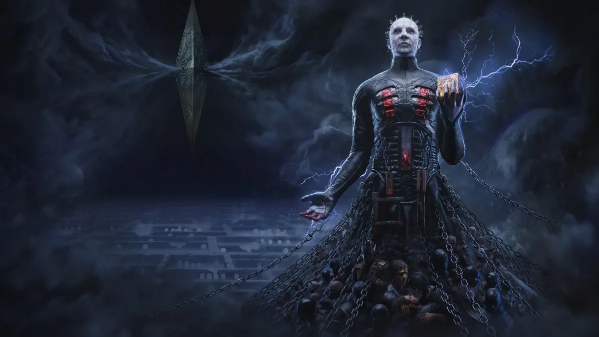 Hellraiser: Revival tanıtım görselinde Pinhead, bulmaca kutusu ve karanlık Labyrinth manzarası