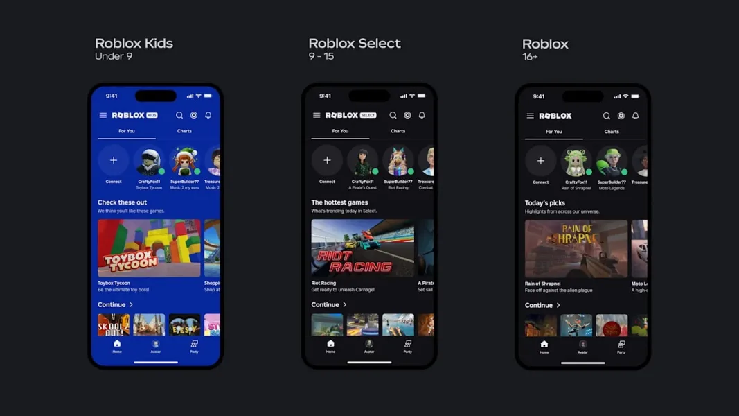 Roblox Kids, Roblox Select, Roblox Standart