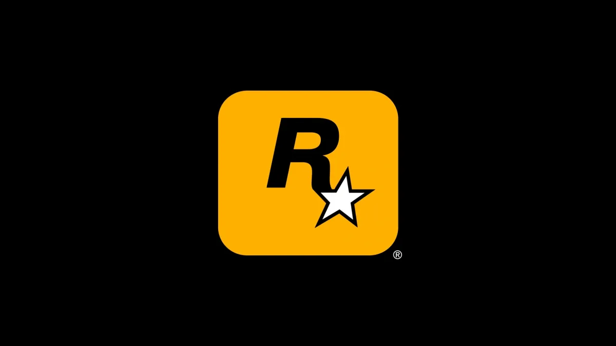 Siyah zemin üzerinde sarı Rockstar Games logosu.