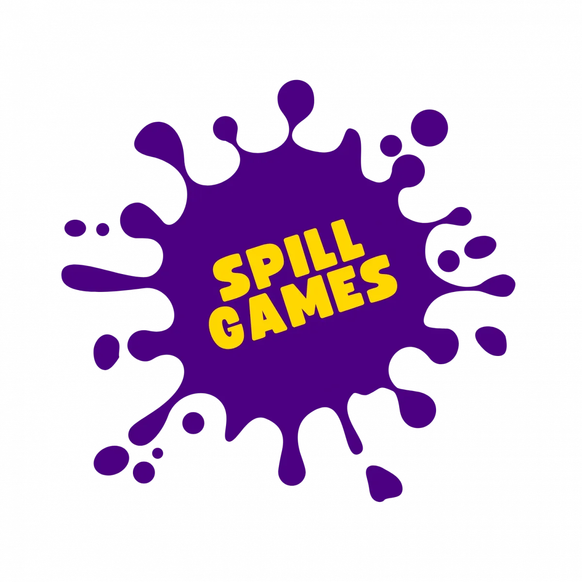 Mor boya lekesi üzerinde sarı Spill Games logosu