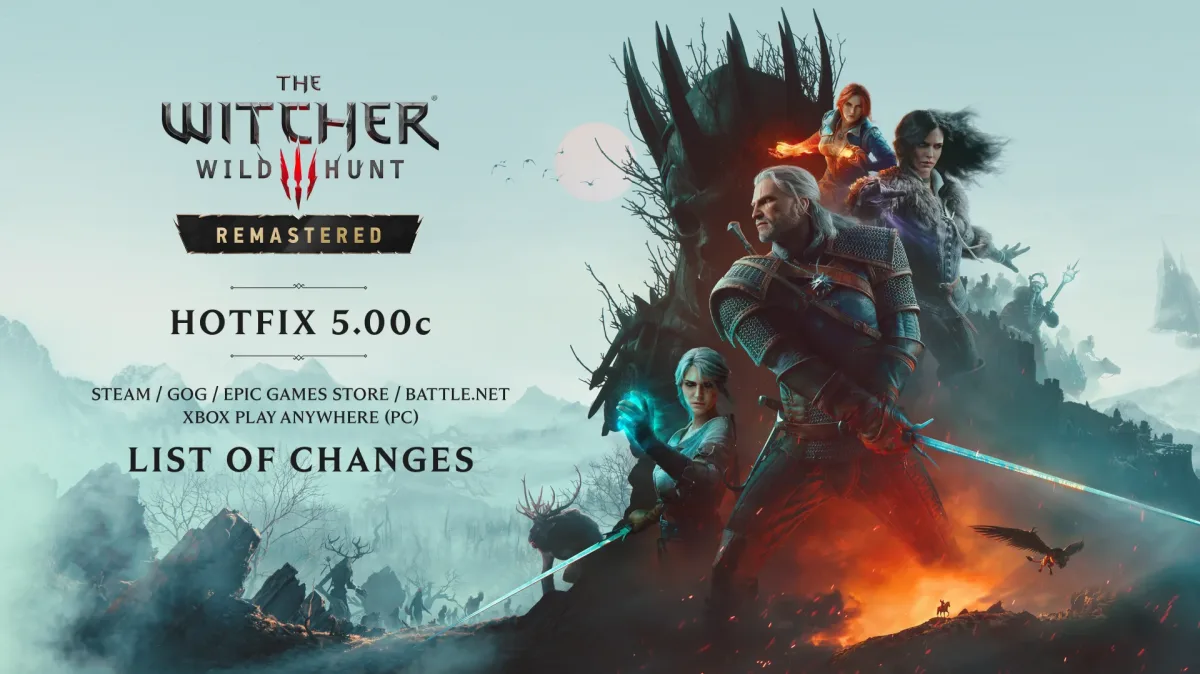 The Witcher 3 Wild Hunt Remastered 5.00c düzeltmesinin resmî duyuru görseli