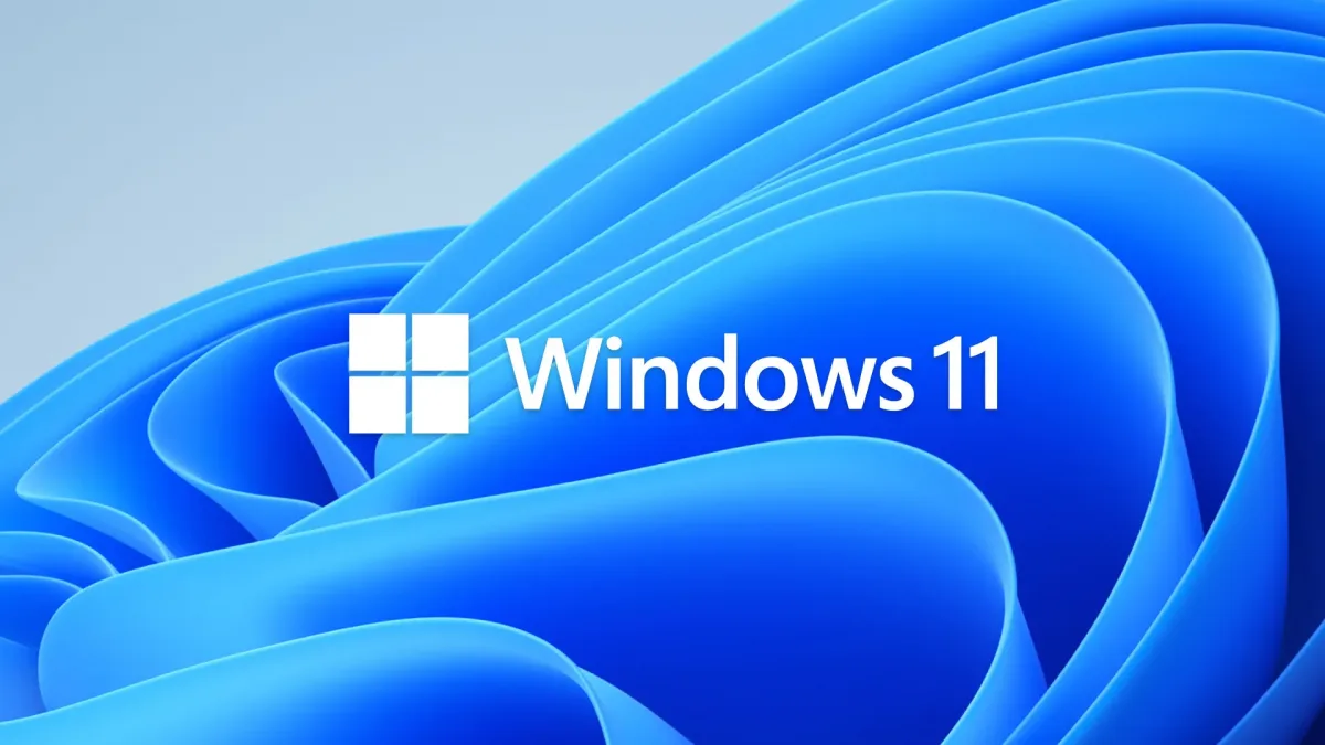 Mavi Bloom arka planında Windows 11 logosu