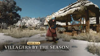 Witcher 3 modunda köylüler kışın kar küreyip odun kesiyor