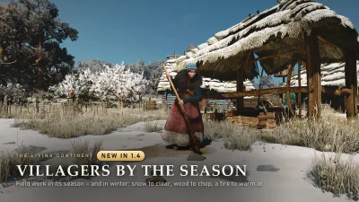 Witcher 3 modunda köylüler kışın kar küreyip odun kesiyor