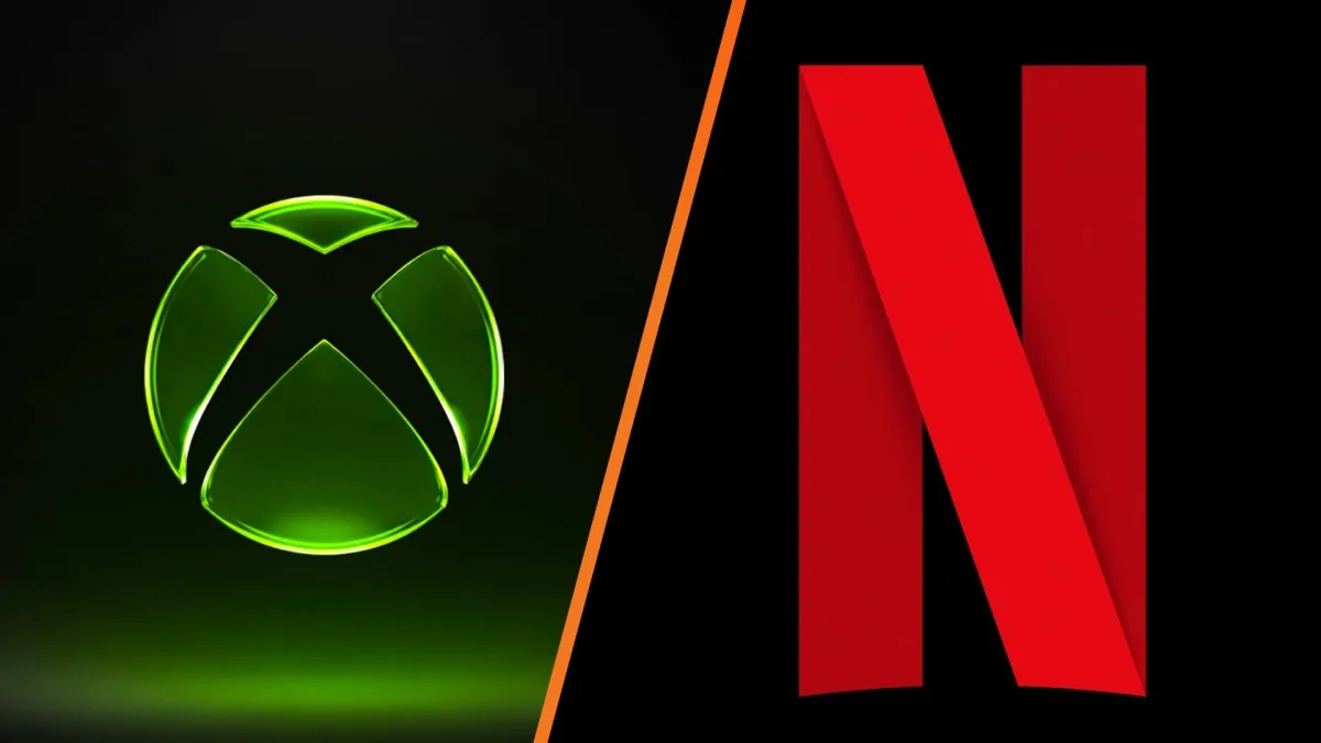 Siyah zeminde yan yana yeşil Xbox ve kırmızı Netflix logoları