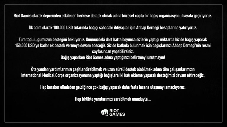 Riot Games Deprem Kampanyası