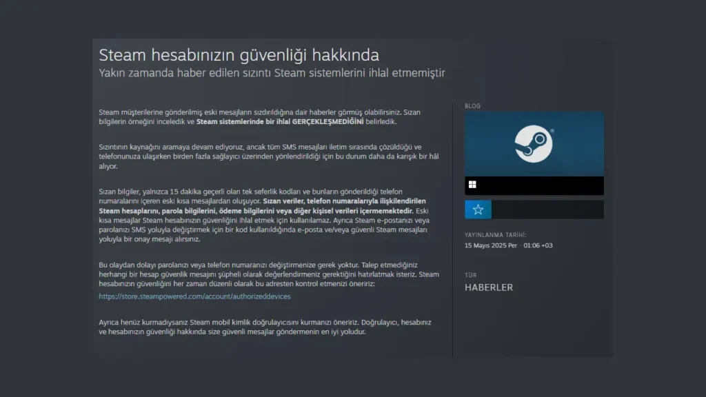 Steam 15 Mayıs 2025 Açıklaması