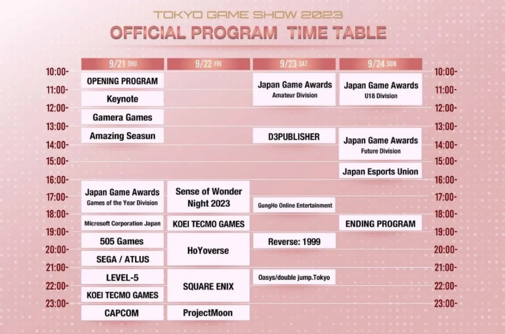 Tokyo Game Show 2023 Programı