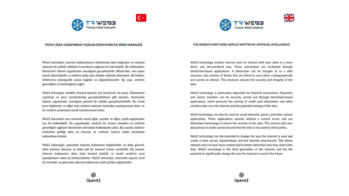 Yapay Zeka Tarafından Yazılan Dünya'nın İlk Türkçe Web3 Makalesi